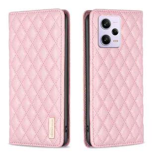 For Xiaomi Redmi Note 12 Pro 5G Global Diamond Lattice Magnetic Leather Flip Phone Case(Pink)