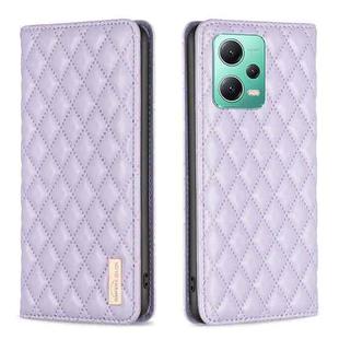 For Xiaomi Redmi Note 12 Global Diamond Lattice Magnetic Leather Flip Phone Case(Purple)