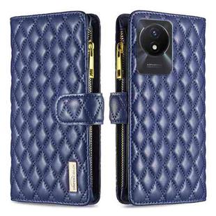 For vivo Y02 4G Diamond Lattice Zipper Wallet Leather Flip Phone Case(Blue)