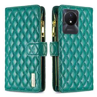 For vivo Y02 4G Diamond Lattice Zipper Wallet Leather Flip Phone Case(Green)
