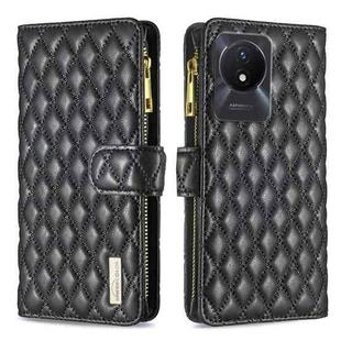 For vivo Y02 4G Diamond Lattice Zipper Wallet Leather Flip Phone Case(Black)