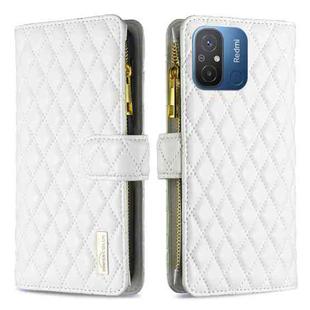For Xiaomi Redmi 12C Diamond Lattice Zipper Wallet Leather Flip Phone Case(White)