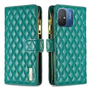 For Xiaomi Redmi 12C Diamond Lattice Zipper Wallet Leather Flip Phone Case(Green)