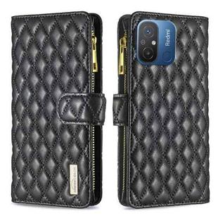 For Xiaomi Redmi 12C Diamond Lattice Zipper Wallet Leather Flip Phone Case(Black)