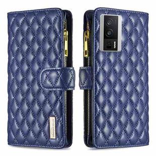 For Xiaomi Redmi K60 / K60 Pro Diamond Lattice Zipper Wallet Leather Flip Phone Case(Blue)