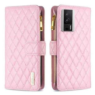 For Xiaomi Redmi K60 / K60 Pro Diamond Lattice Zipper Wallet Leather Flip Phone Case(Pink)