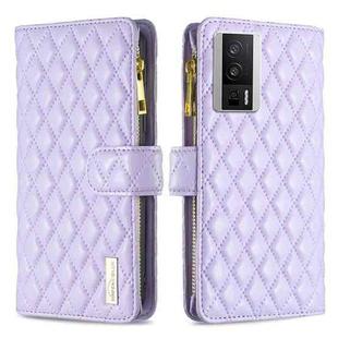 For Xiaomi Redmi K60 / K60 Pro Diamond Lattice Zipper Wallet Leather Flip Phone Case(Purple)