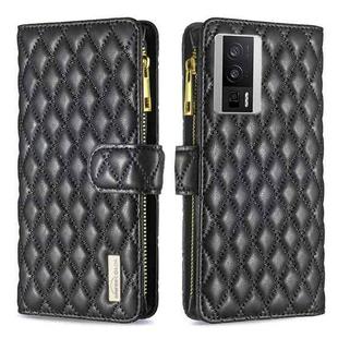 For Xiaomi Redmi K60 / K60 Pro Diamond Lattice Zipper Wallet Leather Flip Phone Case(Black)