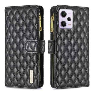 For Xiaomi Redmi Note 12 Pro+ Global Diamond Lattice Zipper Wallet Leather Flip Phone Case(Black)