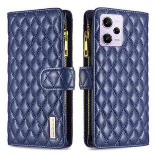 For Xiaomi Redmi Note 12 Pro 5G Global Diamond Lattice Zipper Wallet Leather Flip Phone Case(Blue)