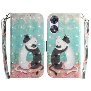 For OPPO A58 3D Colored Pattern Flip Leather Phone Case(Black White Cat)