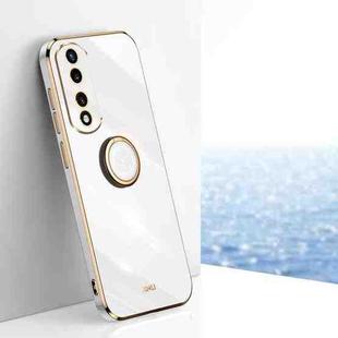 For Honor 80 Pro Flat XINLI Straight Edge 6D Electroplate TPU Phone Case with Ring Holder(White)