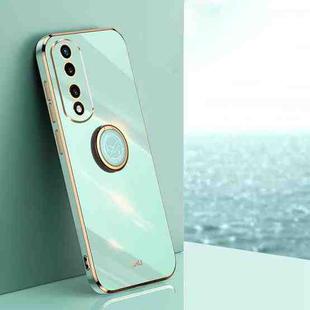 For Honor 80 Pro Flat XINLI Straight Edge 6D Electroplate TPU Phone Case with Ring Holder(Mint Green)