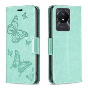 For vivo Y02 4G Embossing Two Butterflies Pattern Leather Phone Case(Green)