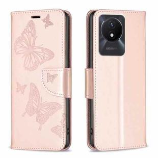 For vivo Y02 4G Embossing Two Butterflies Pattern Leather Phone Case(Rose Gold)