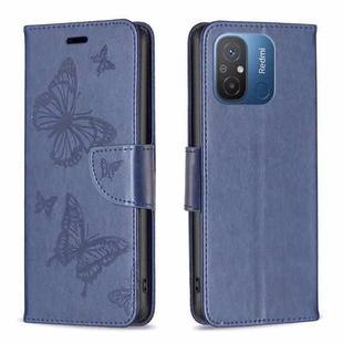 For Xiaomi Redmi 12C Embossing Two Butterflies Pattern Leather Phone Case(Blue)