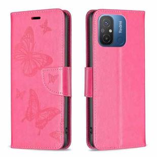 For Xiaomi Redmi 12C Embossing Two Butterflies Pattern Leather Phone Case(Rose Red)