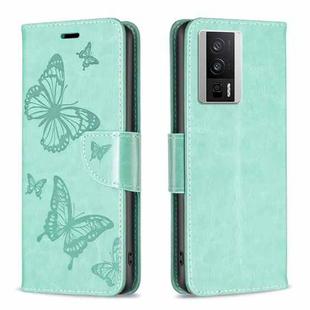 For Xiaomi Redmi K60 / K60 Pro Embossing Two Butterflies Pattern Leather Phone Case(Green)