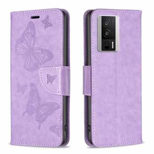 For Xiaomi Redmi K60 / K60 Pro Embossing Two Butterflies Pattern Leather Phone Case(Purple)