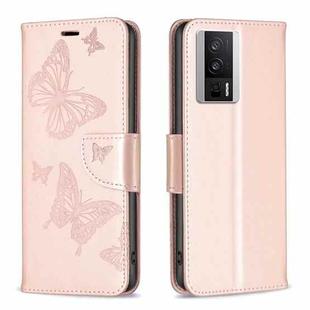 For Xiaomi Redmi K60 / K60 Pro Embossing Two Butterflies Pattern Leather Phone Case(Rose Gold)