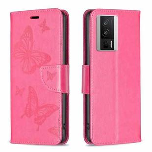 For Xiaomi Redmi K60 / K60 Pro Embossing Two Butterflies Pattern Leather Phone Case(Rose Red)