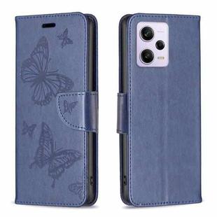For Xiaomi Redmi Note 12 Pro+ Global Embossing Two Butterflies Pattern Leather Phone Case(Blue)