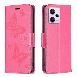 For Xiaomi Redmi Note 12 Pro 5G Global Embossing Two Butterflies Pattern Leather Phone Case(Rose Red)
