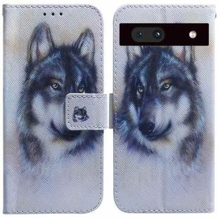 For Google Pixel 7a Coloured Drawing Flip Leather Phone Case(White Wolf)