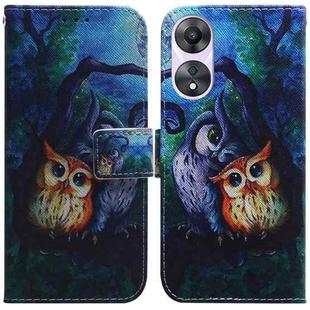 For OPPO A58 Coloured Drawing Flip Leather Phone Case(Oil Painting Owl)