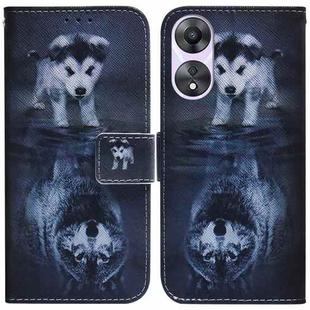 For OPPO A58 Coloured Drawing Flip Leather Phone Case(Wolf and Dog)