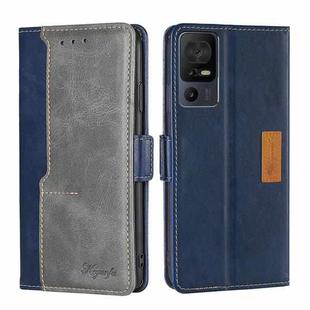 For TCL 40 SE Contrast Color Side Buckle Leather Phone Case(Blue + Grey)