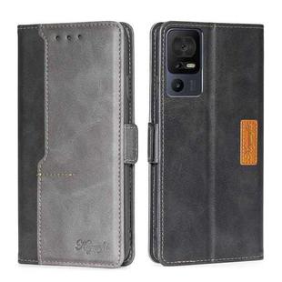 For TCL 40 SE Contrast Color Side Buckle Leather Phone Case(Black + Grey)
