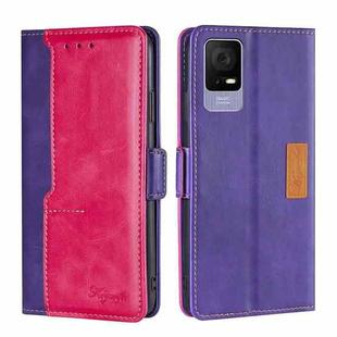 For TCL 405 / 406 / 408 Contrast Color Side Buckle Leather Phone Case(Purple + Rose Red)