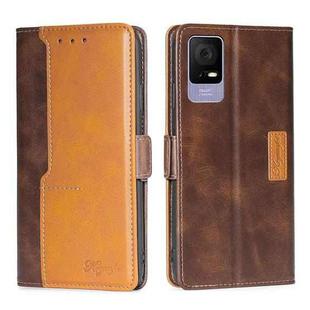 For TCL 405 / 406 / 408 Contrast Color Side Buckle Leather Phone Case(Dark Brown + Gold)