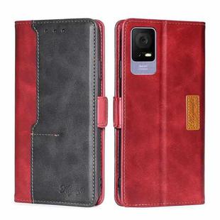 For TCL 405 / 406 / 408 Contrast Color Side Buckle Leather Phone Case(Red + Black)
