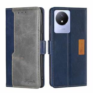 For vivo Y02 4G Contrast Color Side Buckle Leather Phone Case(Blue + Grey)