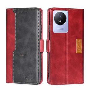 For vivo Y02 4G Contrast Color Side Buckle Leather Phone Case(Red + Black)