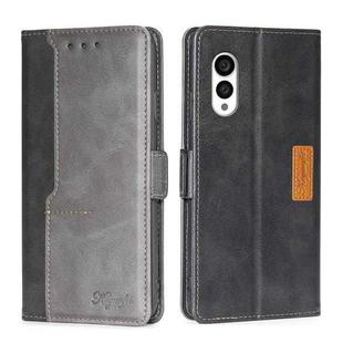 For Fujitsu Arrows N F-51C Contrast Color Side Buckle Leather Phone Case(Black + Grey)