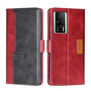 For Xiaomi Redmi K60E Contrast Color Side Buckle Leather Phone Case(Red + Black)
