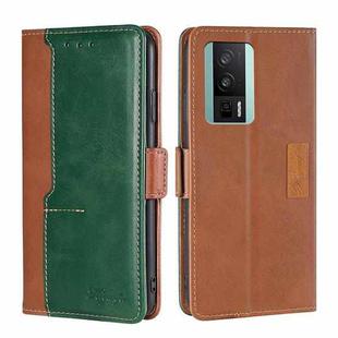 For Xiaomi Redmi K60 / K60 Pro Contrast Color Side Buckle Leather Phone Case(Light Brown + Green)