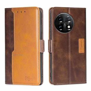 For OnePlus 11 Contrast Color Side Buckle Leather Phone Case(Dark Brown + Gold)