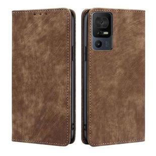 For TCL 40 SE RFID Anti-theft Brush Magnetic Leather Phone Case(Brown)