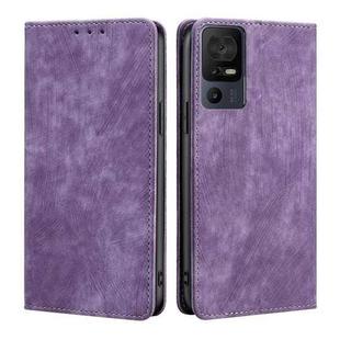 For TCL 40 SE RFID Anti-theft Brush Magnetic Leather Phone Case(Purple)