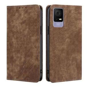 For TCL 405 / 406 / 408 RFID Anti-theft Brush Magnetic Leather Phone Case(Brown)