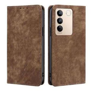 For vivo S16 / S16 Pro RFID Anti-theft Brush Magnetic Leather Phone Case(Brown)