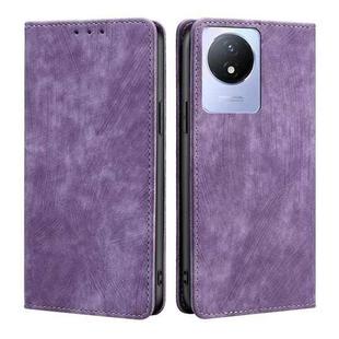 For vivo Y02 4G RFID Anti-theft Brush Magnetic Leather Phone Case(Purple)