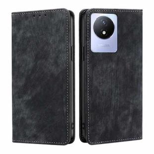 For vivo Y02 4G RFID Anti-theft Brush Magnetic Leather Phone Case(Black)