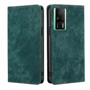 For Xiaomi Redmi K60E RFID Anti-theft Brush Magnetic Leather Phone Case(Green)