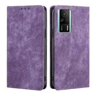 For Xiaomi Redmi K60E RFID Anti-theft Brush Magnetic Leather Phone Case(Purple)