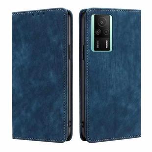 For Xiaomi Redmi K60E RFID Anti-theft Brush Magnetic Leather Phone Case(Blue)